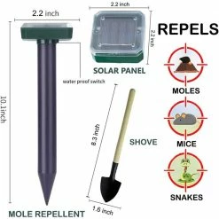 Solar Ultrasonic Mole Gopher Vole Chipmunk Animal Repellent Outdoor Garden (8-Pack) by LIGHTSMAX -Pest Control Sales animal repellents sprsx8 c3 1000