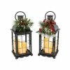 18.1 in. H B/O Lighted Metal Holiday Lantern with 3 LED Candles Each and Floral Accent (Set of 2) by GERSON INTERNATIONAL