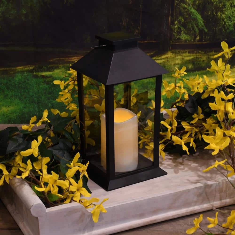 Traditional Black Solar Powered Lantern with LED Candle by LUMABASE 6 Traditional Black Solar Powered Lantern with LED Candle by LUMABASE - Image 4