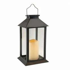 Traditional Black Solar Powered Lantern with LED Candle by LUMABASE