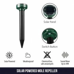 Outdoor Solar Sonic Mole Repellent - Remove Groundhogs, Rats, Mice, Snakes From Your Gardens, Lawns and Yards (2-Pack) by DARTWOOD -Pest Control Sales dartwood animal repellents solarmolerepel2pkus c3 1000
