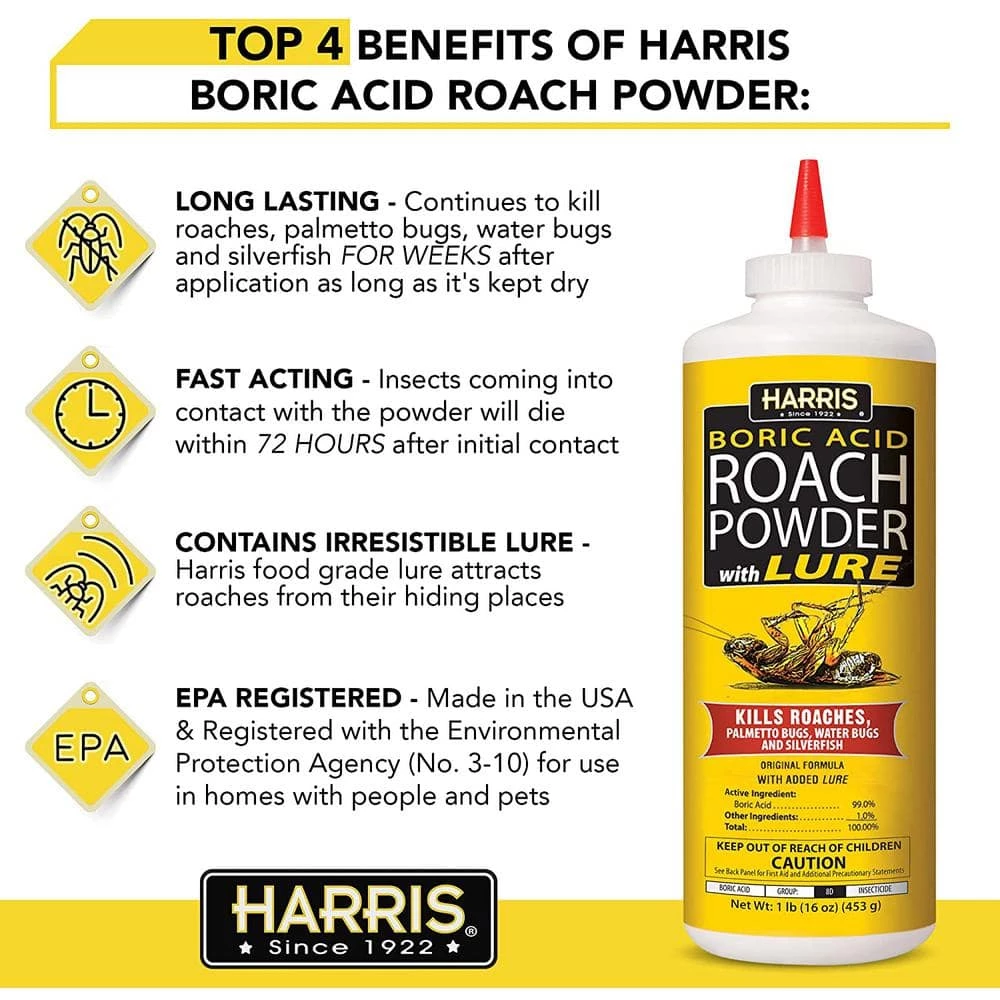 16 oz. Roach Killer Powder 99% Boric Acid with Lure by Harris 4 16 oz. Roach Killer Powder 99% Boric Acid with Lure by Harris - Image 2