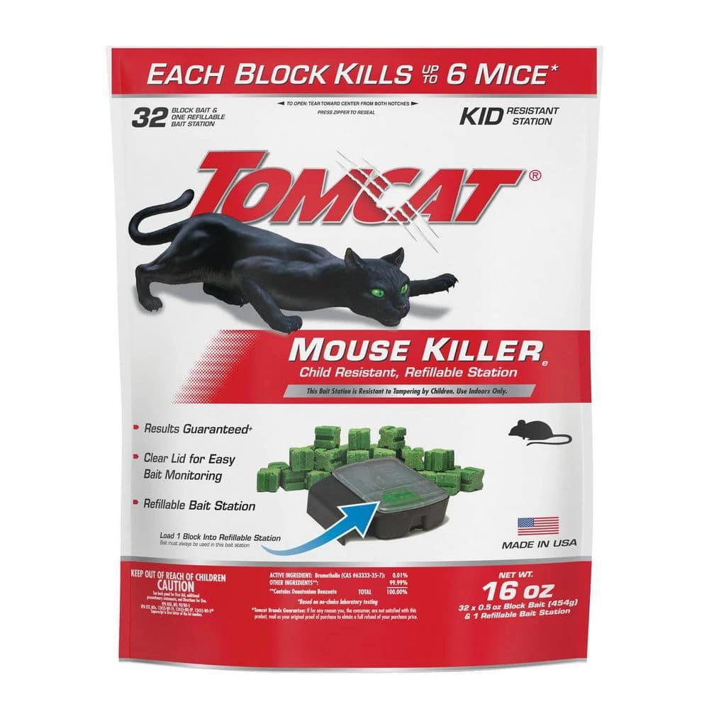 Mouse Killer(e) Child Resistant, Refillable Station with 32 0.5 oz. Refills by TOMCAT 3 Mouse Killer(e) Child Resistant, Refillable Station with 32 0.5 oz. Refills by TOMCAT